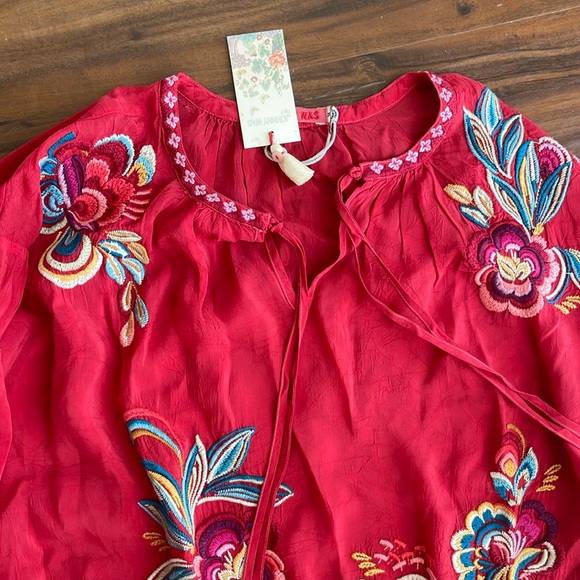 New Johnny Was Zadonia Floral Tassel Tie Blouse - Picture 6 of 16